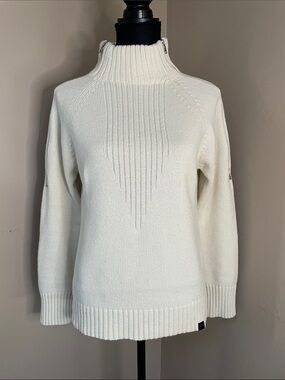 Head Lindsey Vonn Cream Mock Neck Rib-Detail Women's Sweater with Zips, Medium
